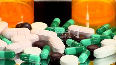 Drugs and Medicine; capsules, pills and tablets on mirror; 2