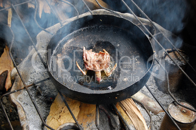 Fried bird on the pan