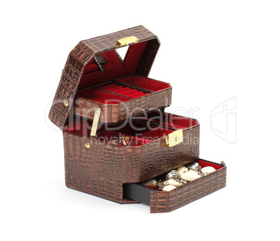 Leather box for cosmetic or jewelry
