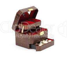 Leather box for cosmetic or jewelry