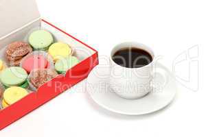 Colorful Macaroon and cup of coffee