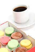 Colorful Macaroon and cup of coffee