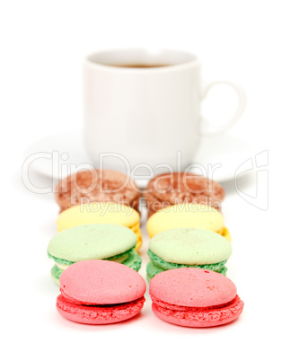 Colorful Macaroon and cup of coffee