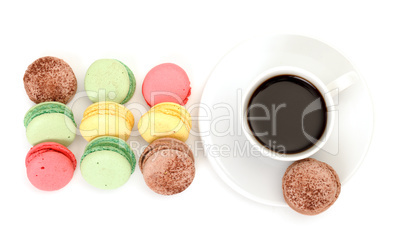 Colorful Macaroon and cup of coffee