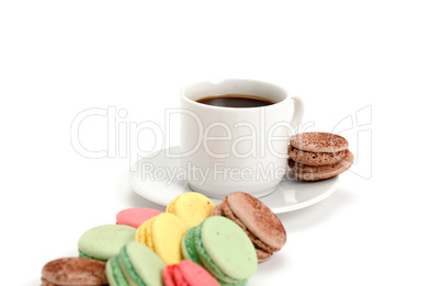 Colorful Macaroon and cup of coffee