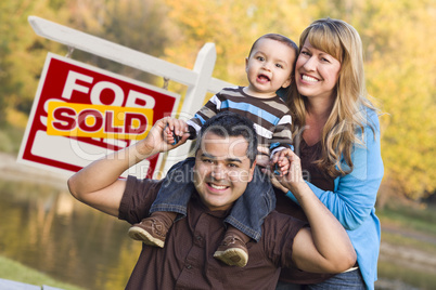 Mixed Race Couple, Baby, Sold Real Estate Sign