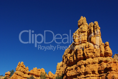 Orange rock formations and blue sky, Bryce Canyon National Park, Utah
