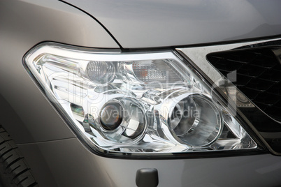 Closeup of car headlight