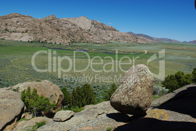 Boulder, rocks and green River valley, Split Rock, Wyoming