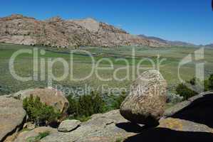 Boulder, rocks and green River valley, Split Rock, Wyoming