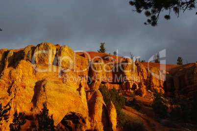 Red Canyon rock walls and towers in the morning sun, Utah