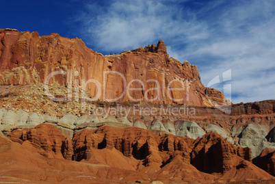 Brick red,gray,orange,yellow,blue and white, Capitol Reef National Park, Utah