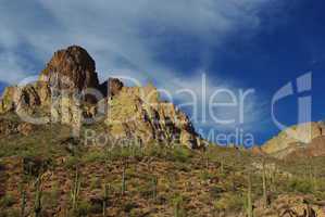 Saguaros, rocks and mountains near Tortilla Flat, Arizona