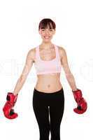 Laughing Woman In Outsize Boxing Gloves
