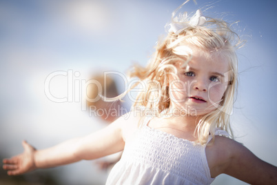 Adorable Blue Eyed Girl Playing Outside