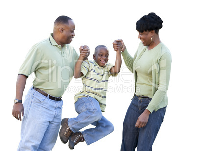 Playful African American Man, Woman and Child Isolated