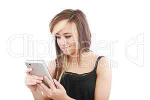 Beautiful young woman using tablet computer