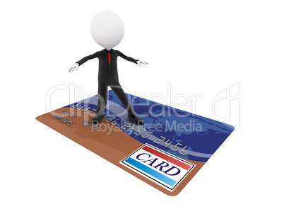 3D Businessman is surfing on a credit card and goes shopping