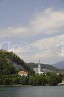 Burg und Kirche am See von Bled, Slowenien