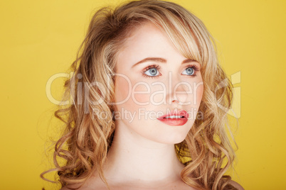 woman with long curly hair