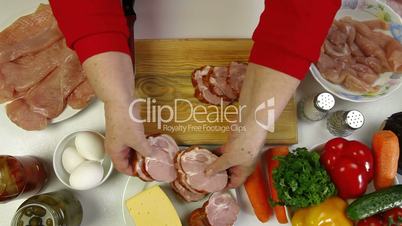 Food Preparation - Chopping Pork Bacon