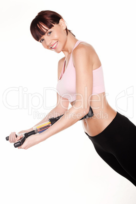 woman using an ab-workout equipment