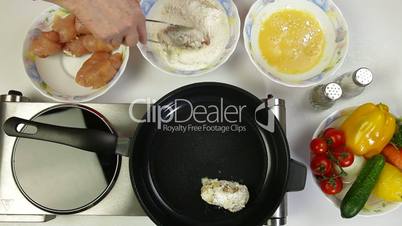 Food Preparation - Frying Chicken Breast Rolls