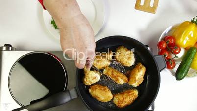 Food Preparation - Frying Chicken Breast Rolls