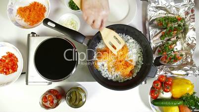 Food Preparation - Fried Vegetables in Frying Pan