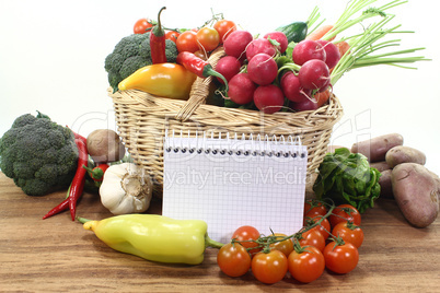 Einkaufszettel mit Gemüse