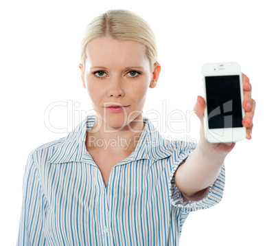 Corporate female communicating on phone against white background