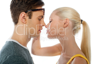 Closeup of couple kissing