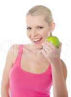 Pretty caucasian girl eating an apple