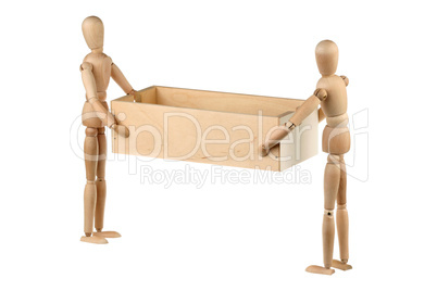 Two dummy holding a box