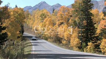 Autumn forest mountain car on road M HD