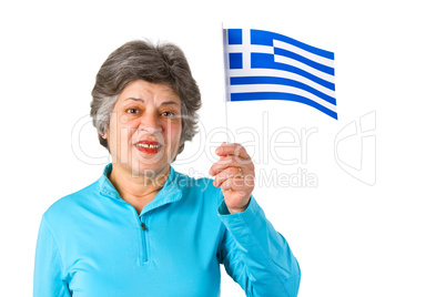 Seniorin mit griechischer Flagge