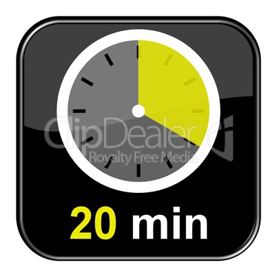 Glossy Button schwarz - Uhr 20 Minuten