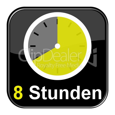 Glossy Button schwarz - Uhr: 8 Stunden