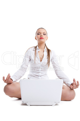 Beauty business woman sit with laptop in lotos