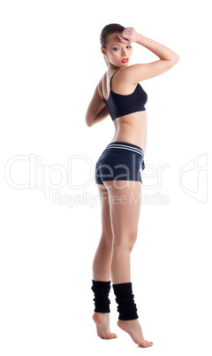 Beautiful girl dance in fitness costume isolated