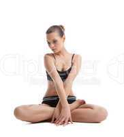Beautiful woman sit in yoga asana isolated