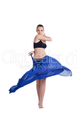 Beauty young woman dance with fabric