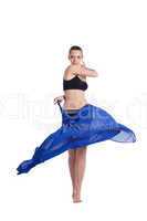 Beauty young woman dance with fabric