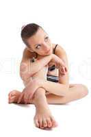 beauty woman relax after fitness exercise isolated