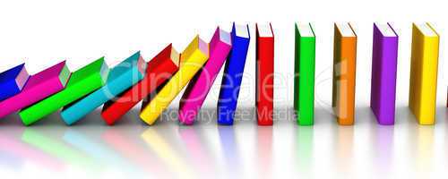 Colorful books falling like domino
