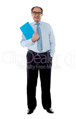 Corporate businessman holding document