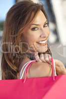 Beautiful Happy Woman With Pink Shopping Bag