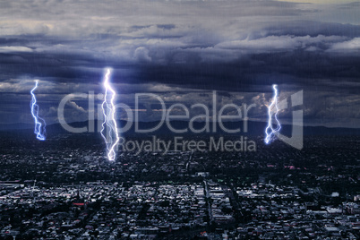 View of a lightning over city at night