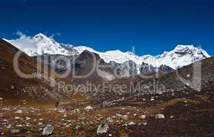 Cho oyu peak and mountain ridge in Himalayas