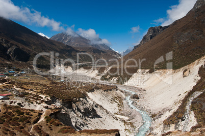 Himalaya Landscape: highland village and peaks